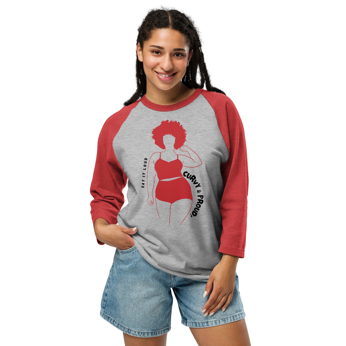 HTK CURVY & LOUD 3/4 T-shirt - Red on Grey