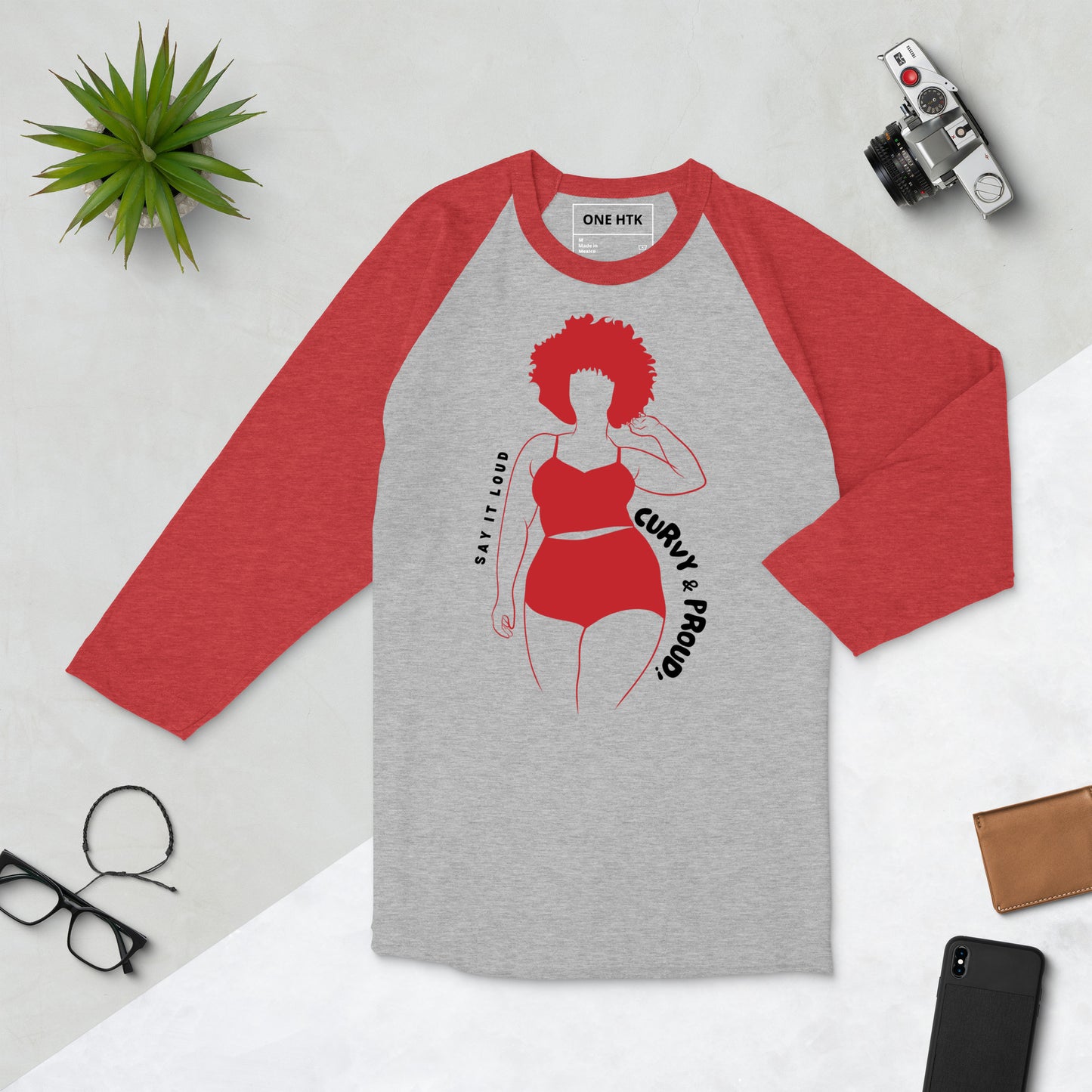 HTK CURVY & LOUD 3/4 T-shirt - Red on Grey