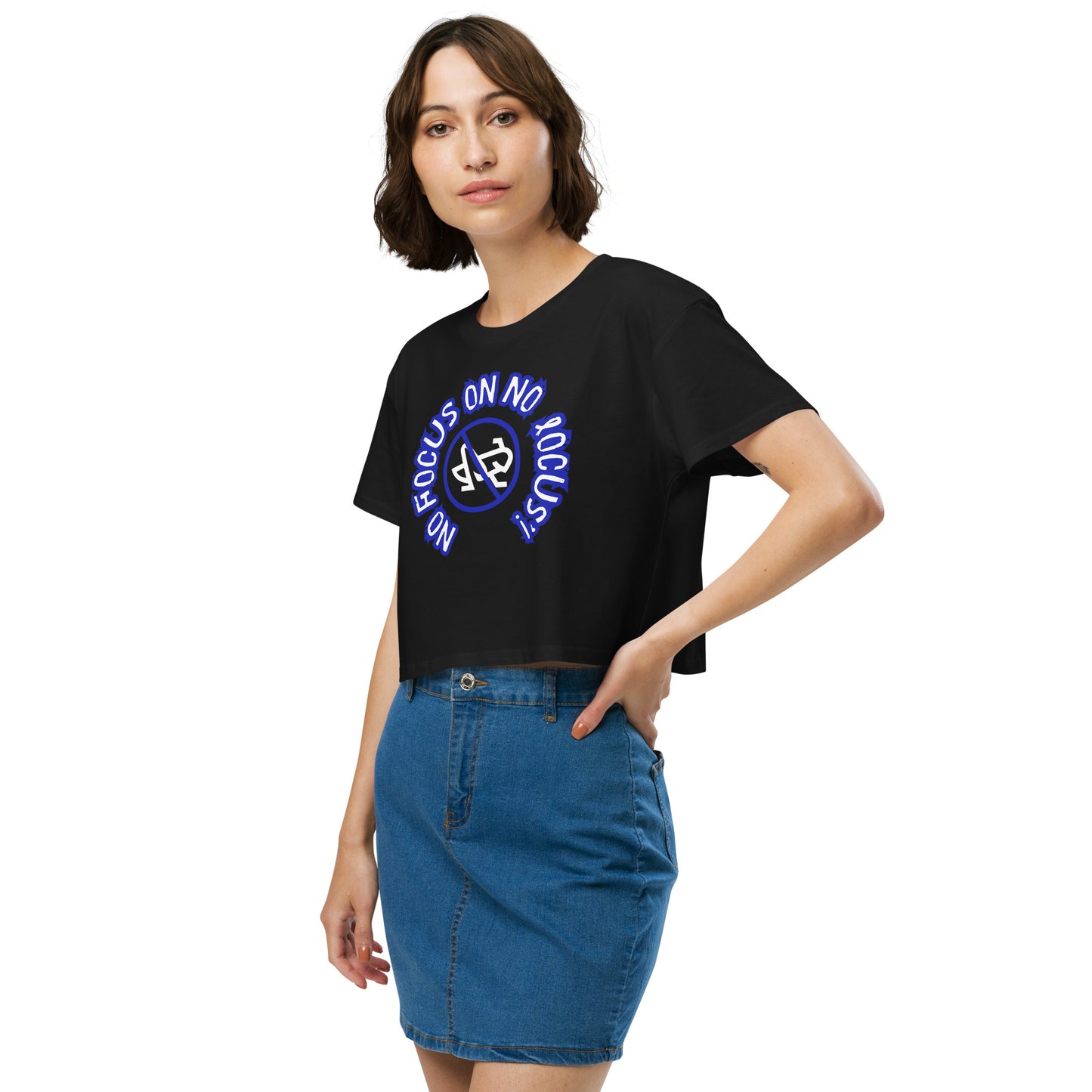 HTK NO LOCUS' Women’s crop top - Blue with White Locust