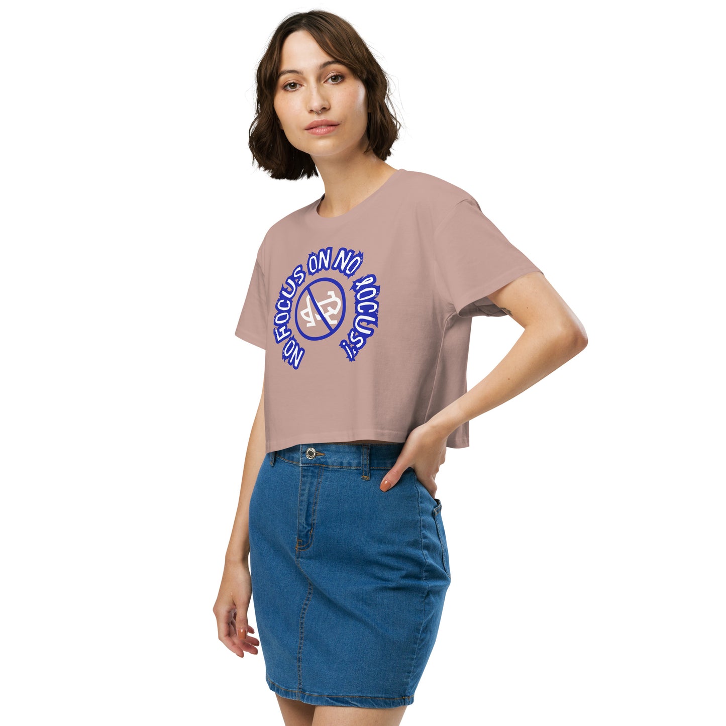 HTK NO LOCUS' Women’s crop top - Blue with White Locust