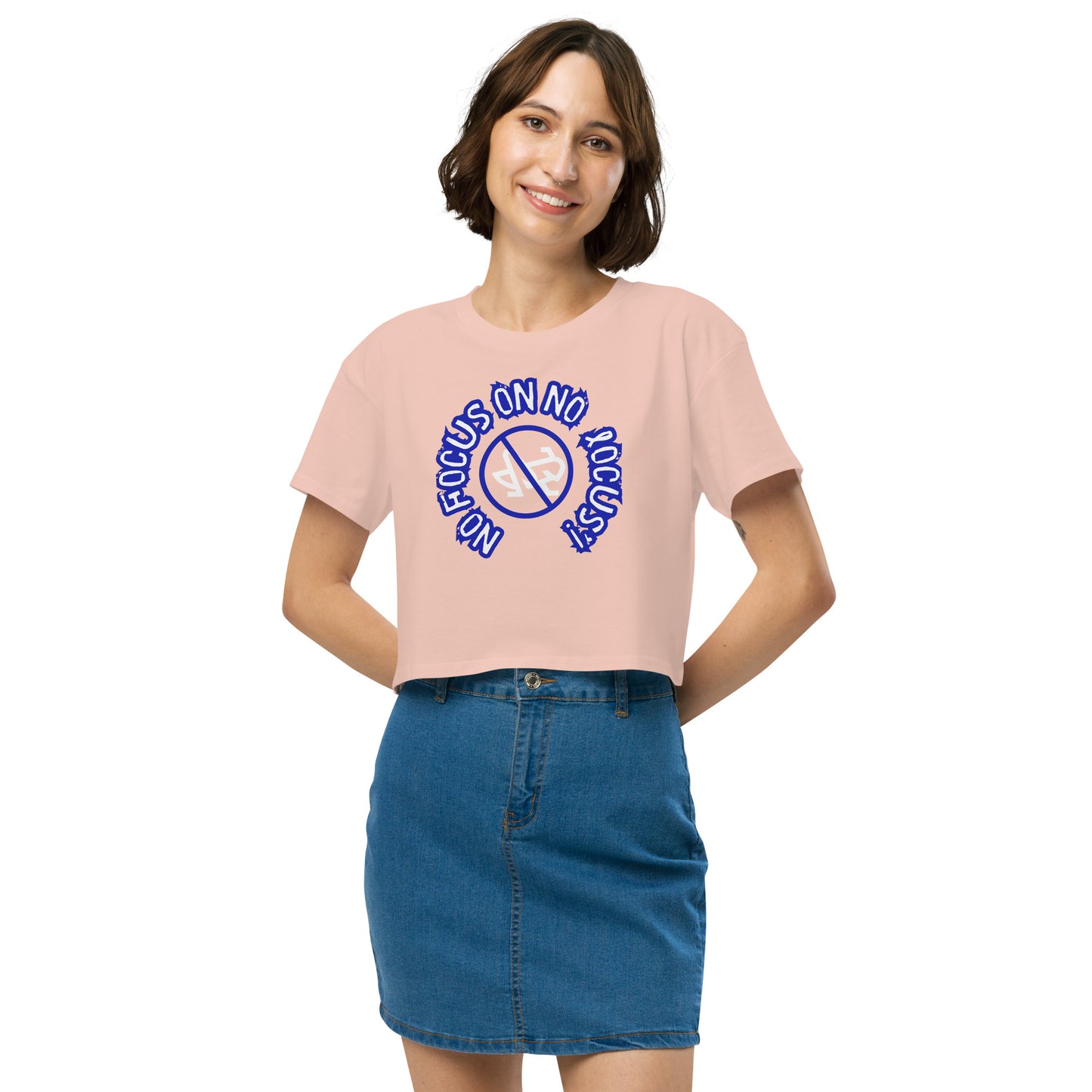 HTK NO LOCUS' Women’s crop top - Blue with White Locust