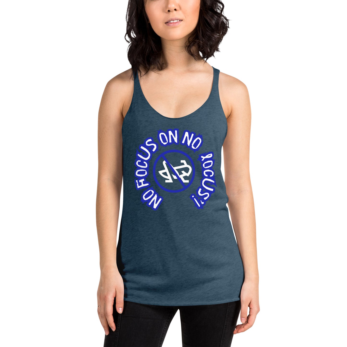 HTK NO LOCUS' Women's Racerback Tank Blue with White