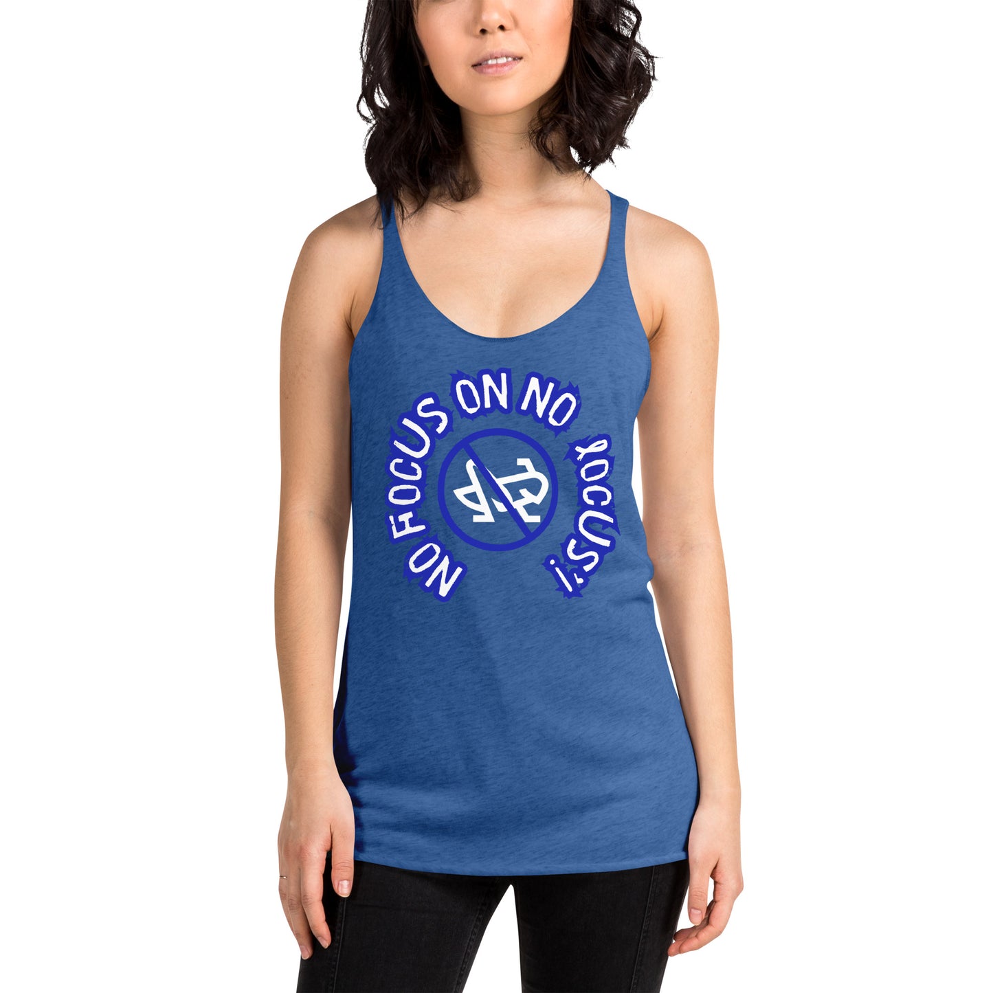 HTK NO LOCUS' Women's Racerback Tank Blue with White